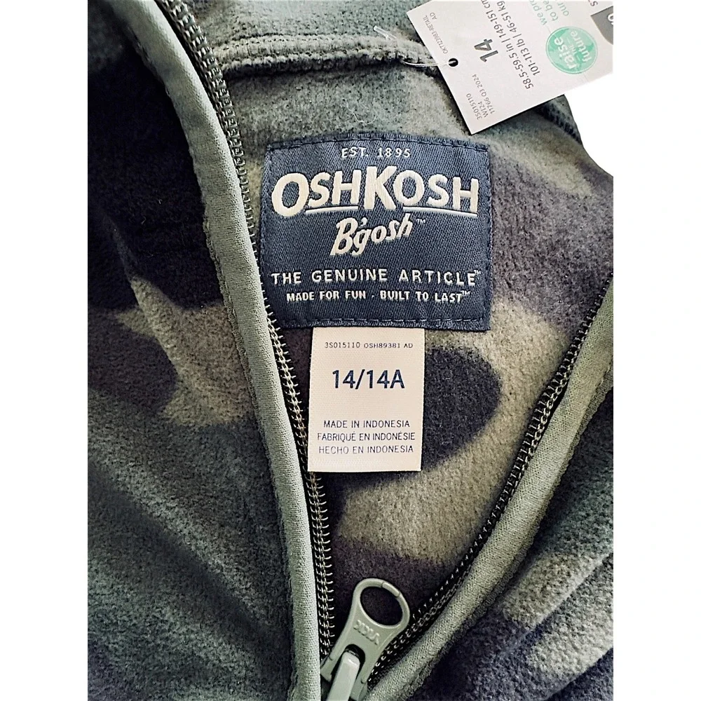 OshKosh B'gosh Kids 14 14A Camo Fleece 1/4 Zip Pullover‎ Sweatshirt Pockets